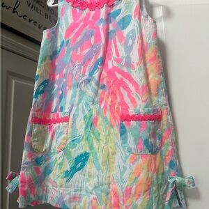 Lilly Pulitzer Girls Multicolor Pastel Tie-Dye Shift Dress with Pink Trim